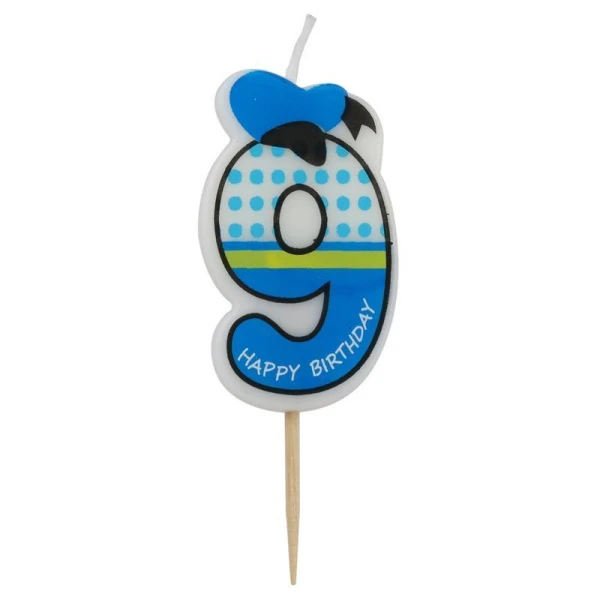 Свеча в торт парафин цифра 9 на палочке с фуражкой 5*4см H-221 (24)