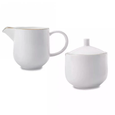 Чайный набор 2пр (сахарница 300мл, молочник 300мл) фарфор КАШЕМИР ГОЛД белая с золотистым кантом подар.уп.