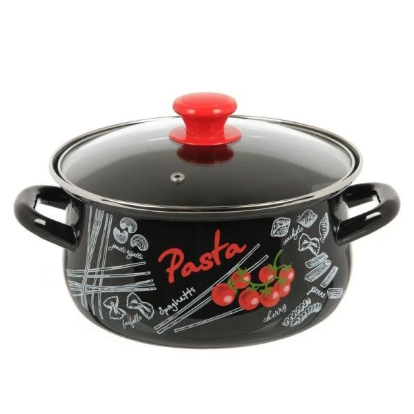 Кастрюля 3л эмаль БОЛОНЬЕЗЕ со стекл.крышкой черная с рис. сферическая 61915-123/4.02-У (4)