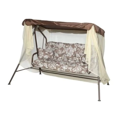 Качели садовые металл НЕВАДА 2-х мест. (до 180кг) каркас коричн.,рис. Цветы 204*121*144,5см с1531(1)