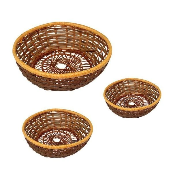 Корзинка плетеная лоза набор 3шт. 19*6/20*7/22*8см круглая темно-коричневая (130)