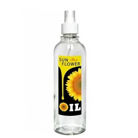 яяяБутылка для масла стекло 330мл с распылителем Sun flower oil черно-желтая (11)