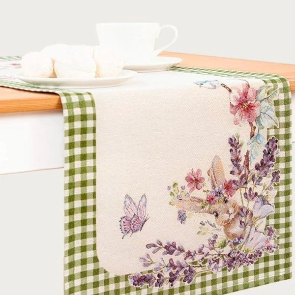 Салфетка 44*140см гобелен ПРИНЦЕССА зеленая клетка