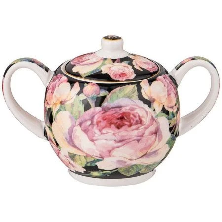 Сахарница 400мл фарфор ВИНТАЖ.ПИОНЫ черная (24)