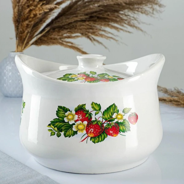 Супница 3л фарфор с прорезными  ручками МИКС