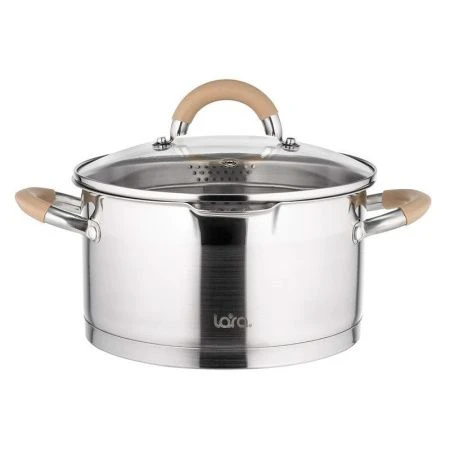 Кастрюля 4,4л нерж.сталь БЕРЛИН стекл.крышка-дуршлаг 22см h12см капс.индукц.дно LR02-343 (4)