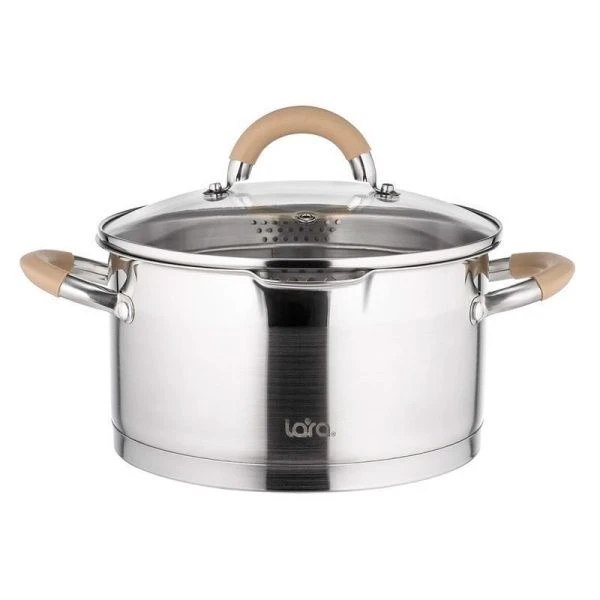 Кастрюля 4,4л нерж.сталь БЕРЛИН стекл.крышка-дуршлаг 22см h12см капс.индукц.дно LR02-343 (4)