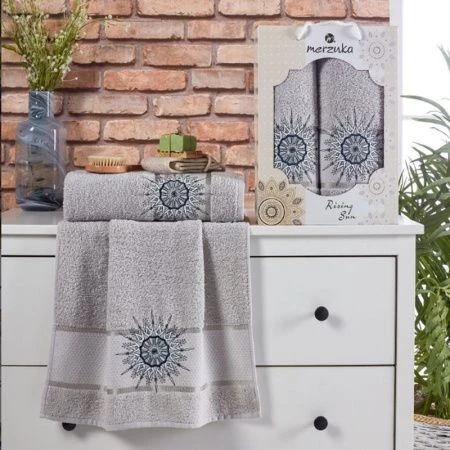 Набор полотенец махровые 2пр 50*80/70*130см MERZUKA RISING SUN серый 380гр подар.уп.