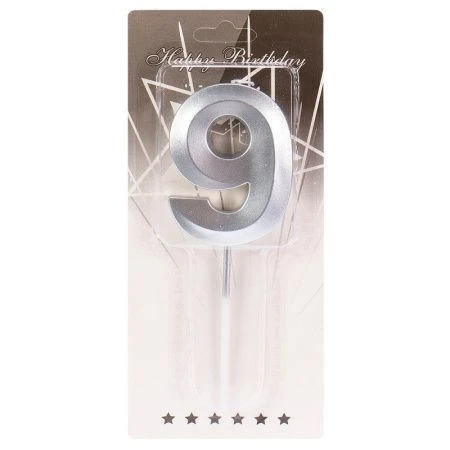 Свеча для торта Серебряный стиль Цифра 9 С-2981