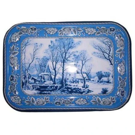 Поднос нерж.сталь 33см голубой прямоугольный малый Т-790М-В (48)