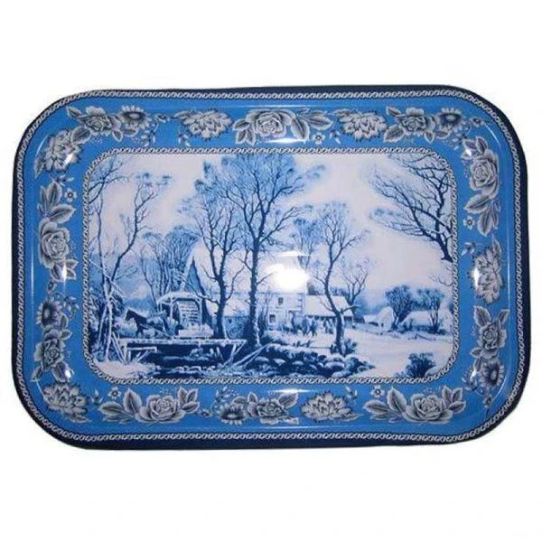 Поднос нерж.сталь 33см голубой прямоугольный малый Т-790М-В (48)