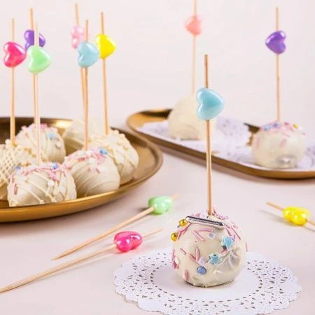 Шпажки для канапе 12см 50шт бамбук Сердца перламутровые в пакете  PATERRA