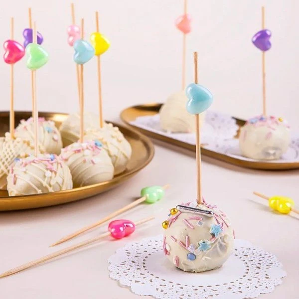 Шпажки для канапе 12см 50шт бамбук Сердца перламутровые в пакете  PATERRA