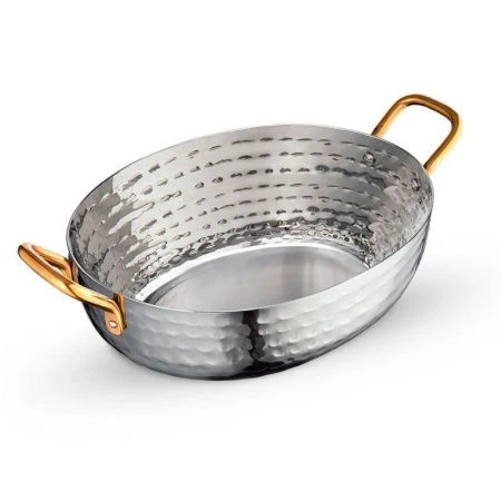 Сковорода сервировочная 16*13*5см нерж.сталь Silver глубокая с 2-мя зол.ручками WL-554134/S (6/36)