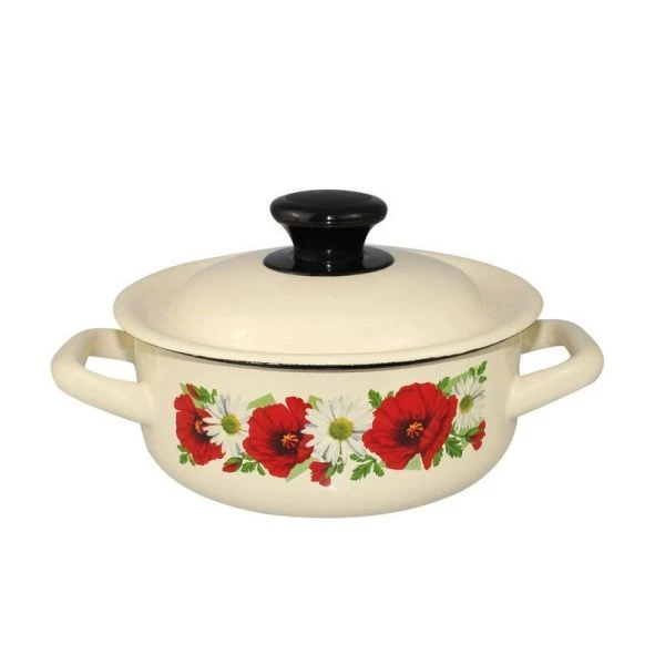 Кастрюля 1л эмаль слон.кость с рис.цилиндрическая борт. 41804-072/6-У (4)