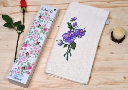 яяяПолотенце 40*80 махровое Karna ROSALINE 1\1 (Кремовый) в коробке