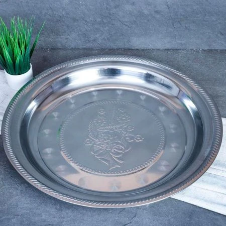 Поднос 42см нерж.сталь с декором Цветы круглый JP-56 (80) Поднос 42см нерж.сталь с декором Цветы круглый JP-56 (80)