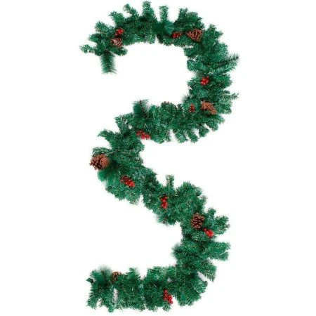 Ёлочная гирлянда шишками и красными ягодами, пышная 3 м,300 веток. НГУ-5552