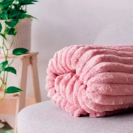 Плед 150*200см велсофт 300GSM полоска 2,5мм розовая пудра JC-17902 (12)