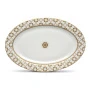 Блюдо 36*24см фарфор Deco бело-бежевое с золотистым кантом Круги и квадраты овальное подар.уп. PM-01