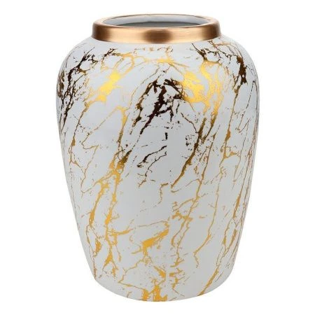 Ваза для цветов керамика Золотистый мрамор бело-золотая 25*10см ВС-0162