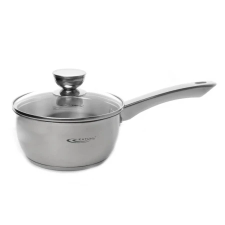 Ковш 1,5л нерж.сталь АНТЕЯ стекл.крышка d16см толщина стенок 0,5мм индукция KT05-К (4)