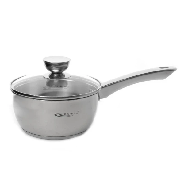 Ковш 1,5л нерж.сталь АНТЕЯ стекл.крышка d16см толщина стенок 0,5мм индукция KT05-К (4)