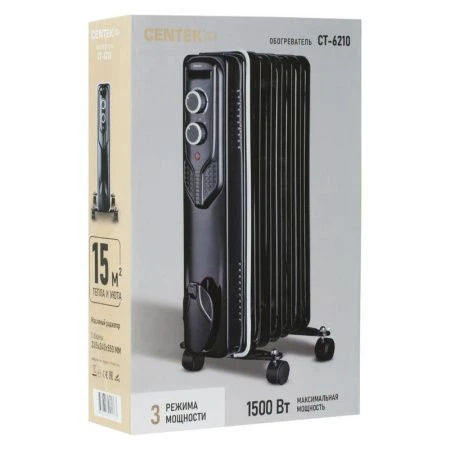 Обогреватель масляный Centek CT-6210 черный 1500Вт 15м, 7 секц, 3 реж, защ. от перегрева, термометр
