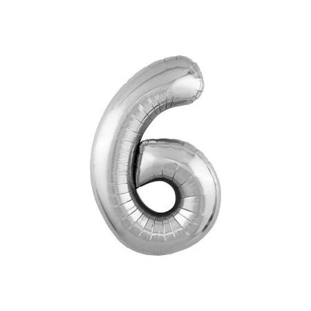 Шар фольгированный Цифра 6 серебро 40" (102см) Slim (50)
