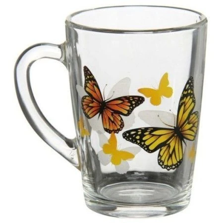 Кружка 300мл стекло Капучино ЖЕЛТЫЕ БАБОЧКИ круговая (20)