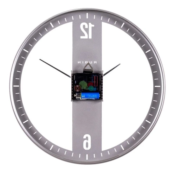 Часы настенные 32см металл РУБИН Классика открытая стрелка, серебряный (10)