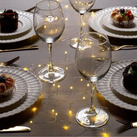 Гирлянда светодиодная Нить Роса 2м, С2032х2 (в комплекте) фиксинг, теплый белый свет