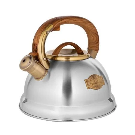 Чайник со свистком 3,3л нерж.сталь с коричневой ручкой (12)