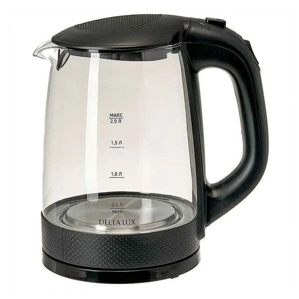 Чайник электрический 2л стекло 2200Вт DELTA LUX DL-1058B черный (8)