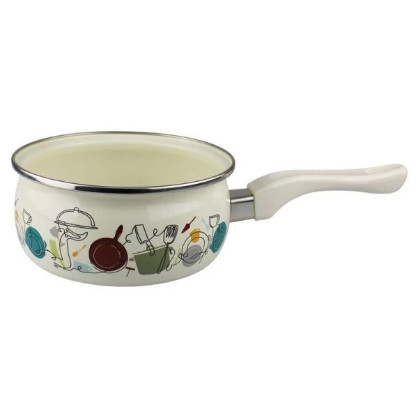 Ковш 1,5л эмаль КУХНЯ эксклюзив без крышки 16см, бакелит.ручка (6)