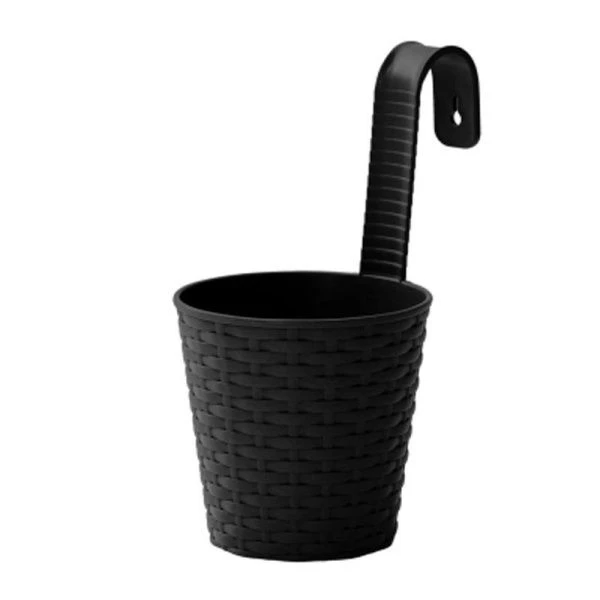 Кашпо настенное 135*200*250мм пластик Ведро Раттан антрацит (10)