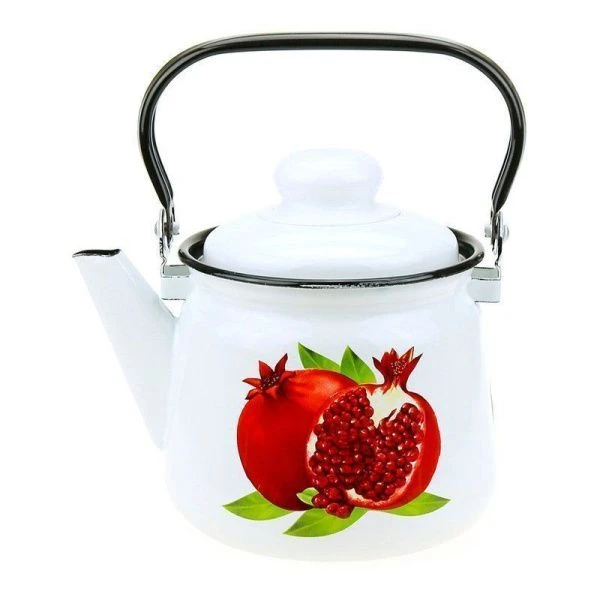 Чайник 2,5л эмаль ГРАНАТЫ белый с рис. 01р-2711/4 (4)