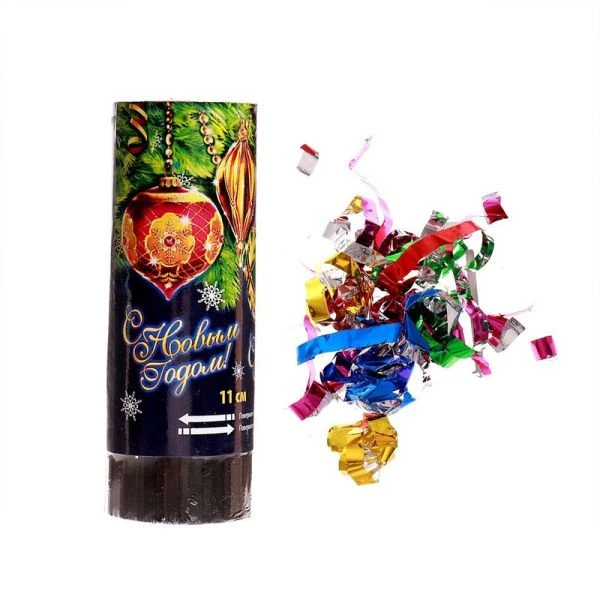 Хлопушка пружинная С Новым годом! 11см конфетти, фольга-серпантин разноцветная (24/192)