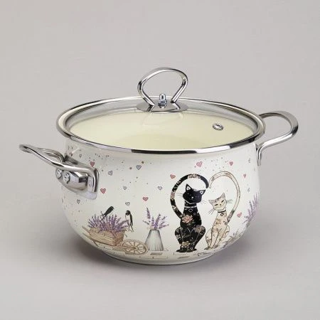 Кастрюля 2,8л эмаль Lavander Cats со стекл.крышкой 20см (6)