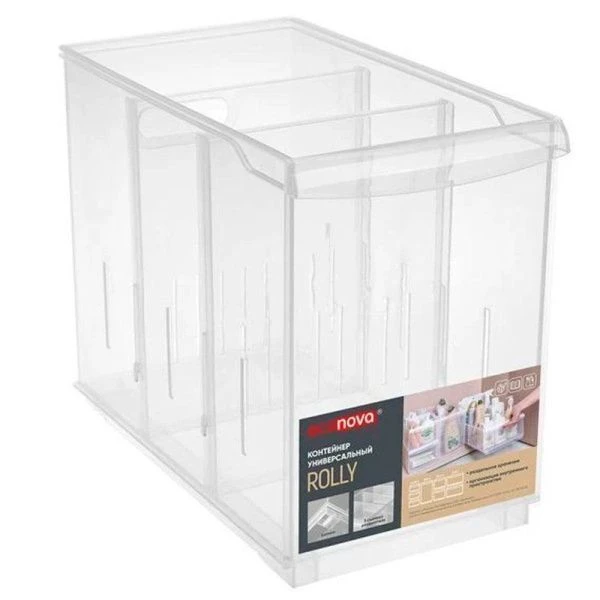 Контейнер универсальный 10,6л 16,5*30,5*24,2см пластик ROLLY прозрачный на роликах (4)