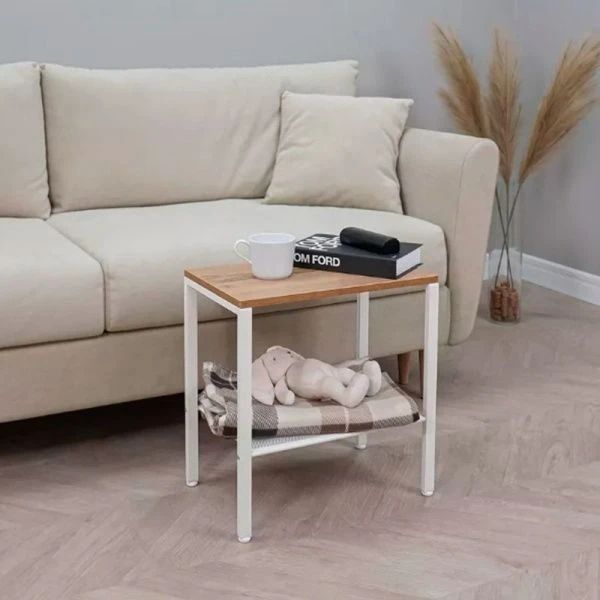 Столик прикроватный 47*49*30см металл ТОРОНТО 12Л каркас белый, столешница ЛДСП (1)