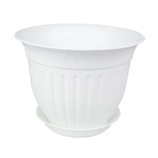 Горшок цветочный 2,25л d22см пластик ВИНОГРАД с поддоном белый 5PL0149 (10)