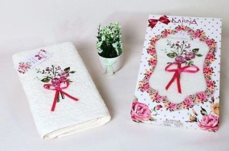 яяяПолотенце махровое 50*90см с вышивкой Karna VENEZIA 1/1 (Белый)