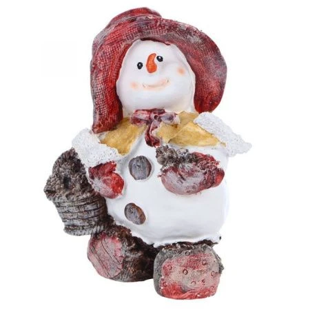 Фигурка новогодняя Снеговичок с корзинкой шишек 16см полистоун