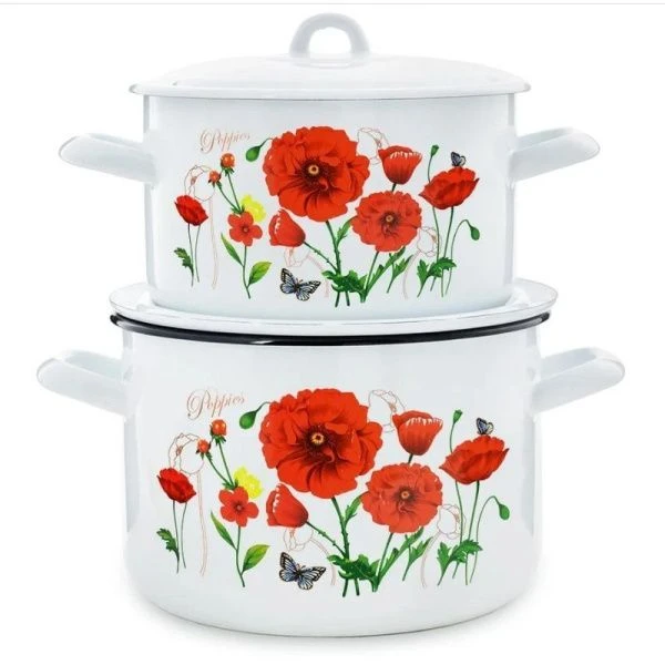 Набор кастрюль 2пр 2,9/4,3л эмаль КРАСНЫЕ МАКИ цилиндрический (1)