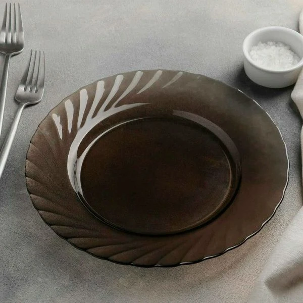 Тарелка мелкая 24см стекло ОКЕАН ЭКЛИПС дымчатая обеденная (36) L5078