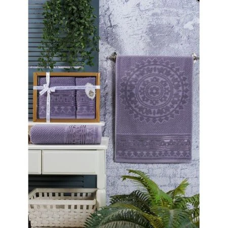 Набор полотенец махровые 2пр 50*90/70*140см жаккард PHILIPPUSA KUVEL 086 фиолетовый подар.уп.