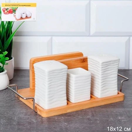 Набор для специй 3пр 18*12см керамика на дер.подставке NS33 (24)