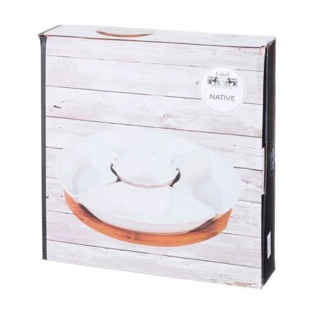 Менажница 5 секций 28см фарфор Native на дер.подставке (8)