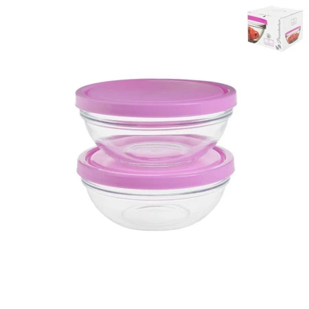 Салатники набор 2пр 17см 1л стекло ШЕФС с розовой крышкой (12/144)